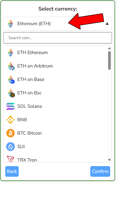 3. Select token to buy with.