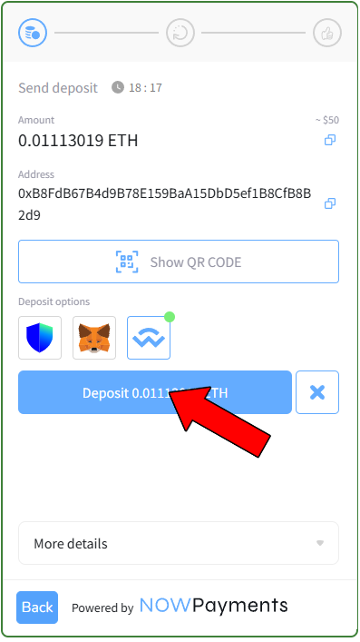 9. Make deposit and confirm.